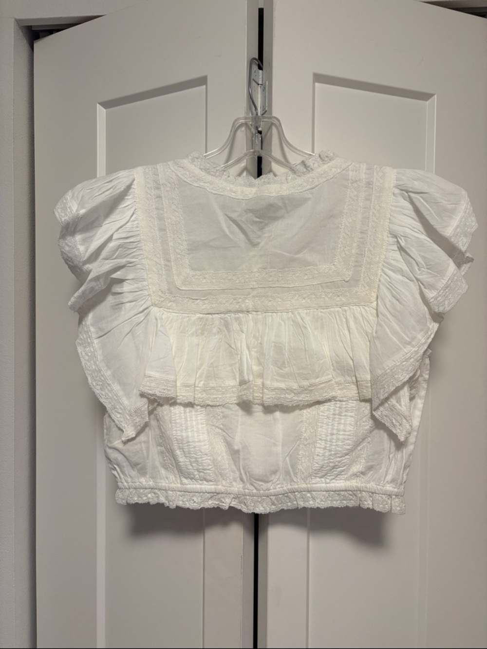 NWT [LoveShackFancy] Nora Heritage White Flutter Crop Top Women's Multiple Sizes - Picture 11 of 14
